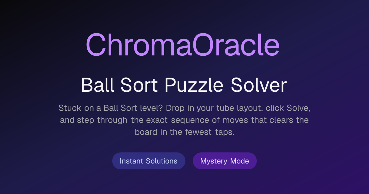Ball Sort Puzzle Solver — Optimal Moves, Mystery Mode | ChromaOracle