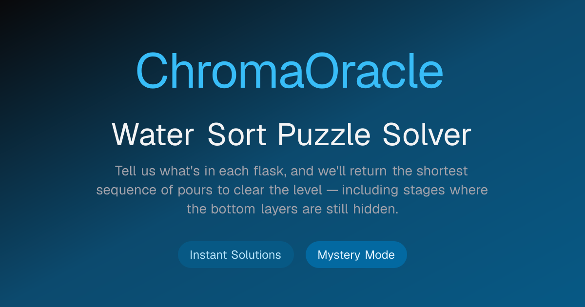 Water Sort Puzzle Solver — Optimal Pours, Mystery Mode | ChromaOracle